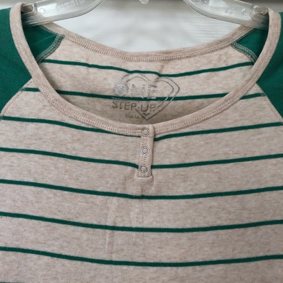 One Step Up 3/4 Sleeve Raglan Cotton Striped Shirt - Picture 2 of 16